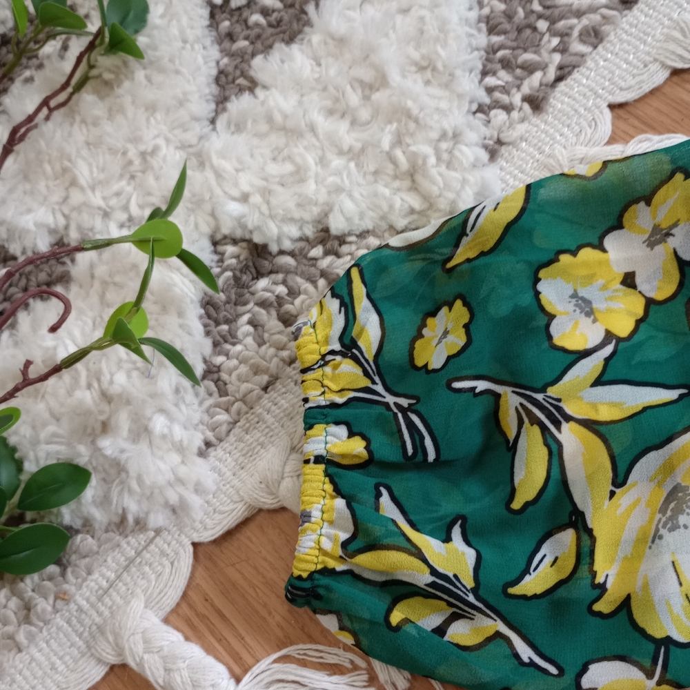 Karen Kane green/yellow citrus floral chiffon peasunt tunic blouse top size XL - Picture 9 of 13